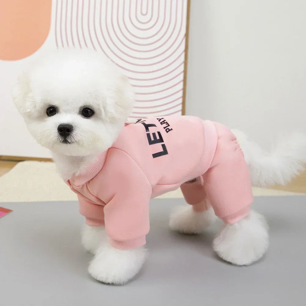Blush Pink Cozy Hoodie Jumpsuit (Warm Winter Outfit for Small & Medium Dogs)