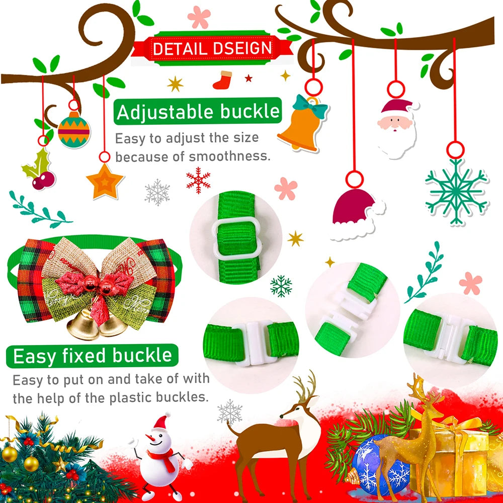 Holiday Plaid Bow Collars with Jingle Bell (5PCS)