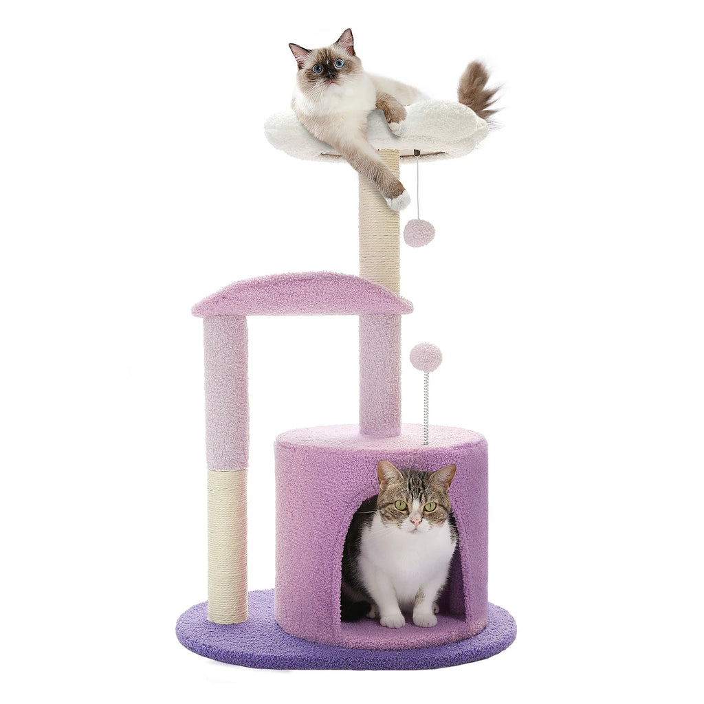 Flower Cat Tree Tower (84cm) – Condo, Sisal Scratching Posts, Plush Perches & Hanging Balls
