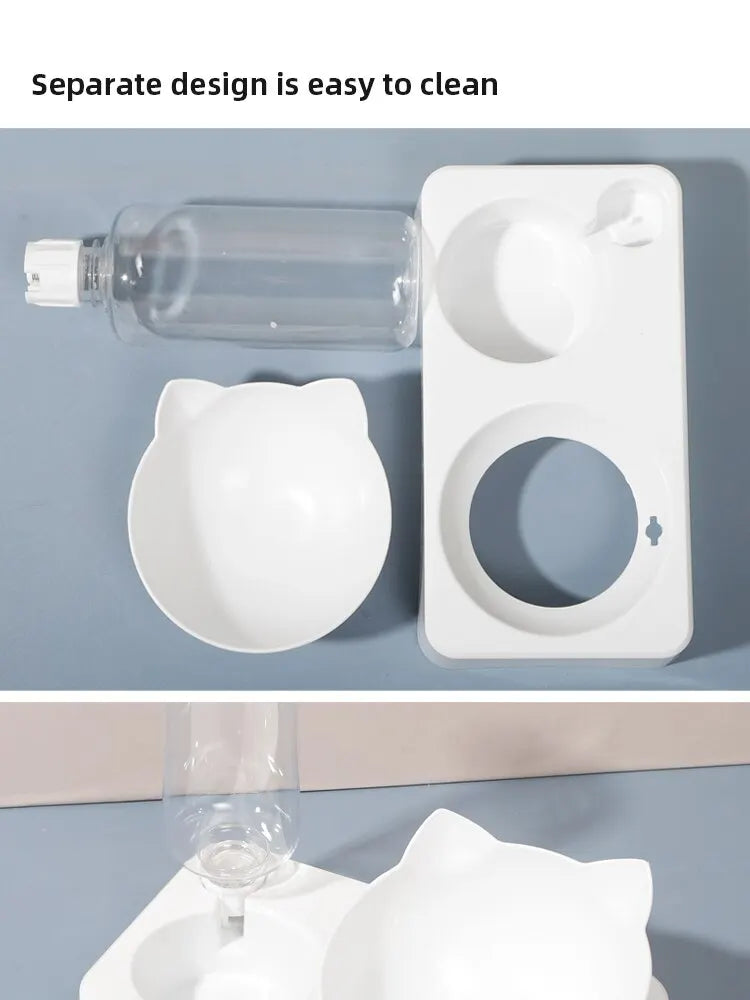 Ergonomic Tilted Cat Food & Water Bowl with Gravity Water Dispenser