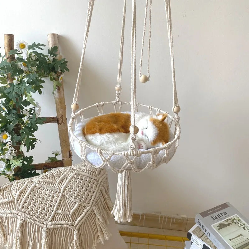 Handwoven Cotton Cat Hammock – Cozy Hanging Nest for Indoor Cats