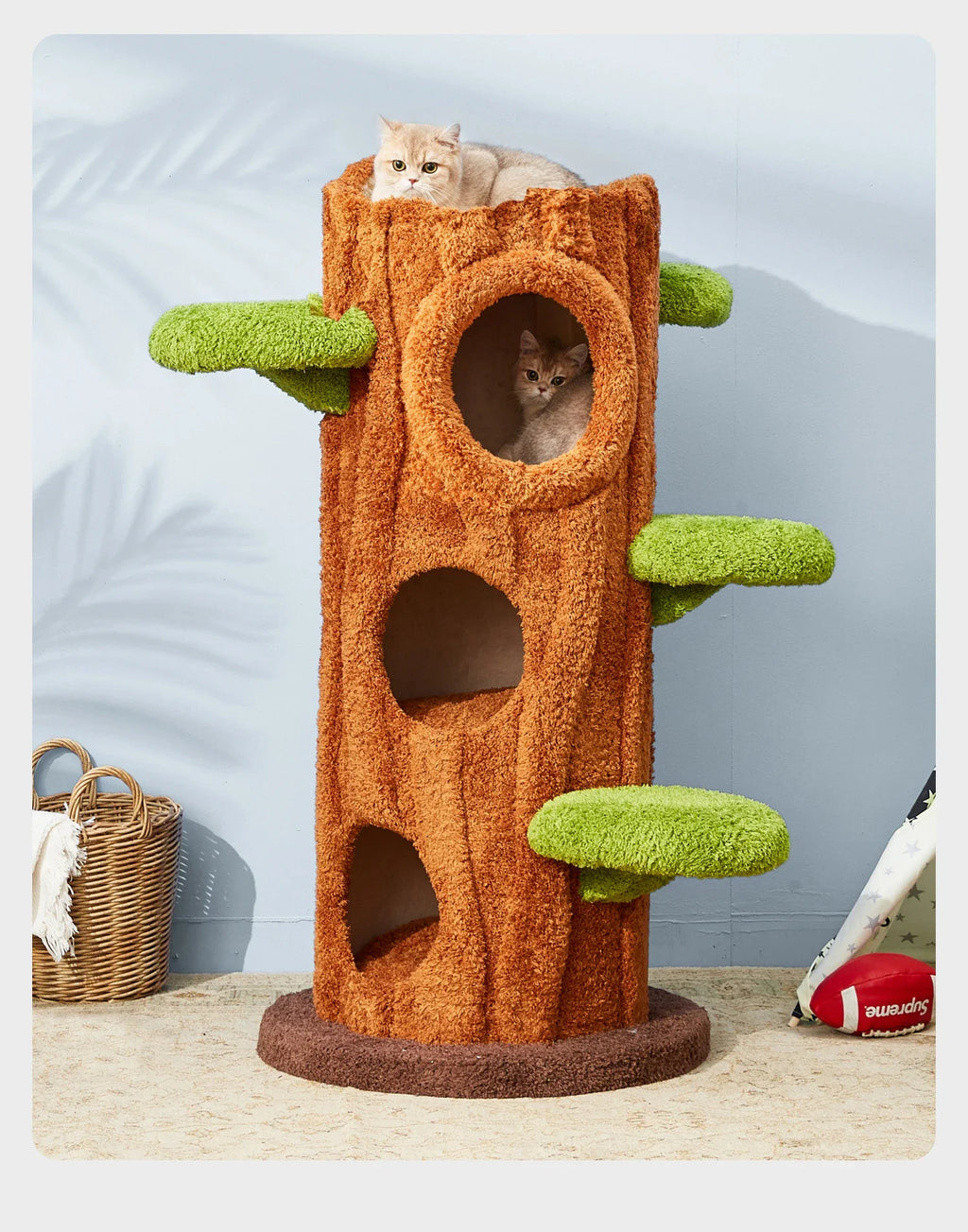 Nordic Forest Cat Tower Playground (Wood Look, Condo Hideouts + Scratching Posts)