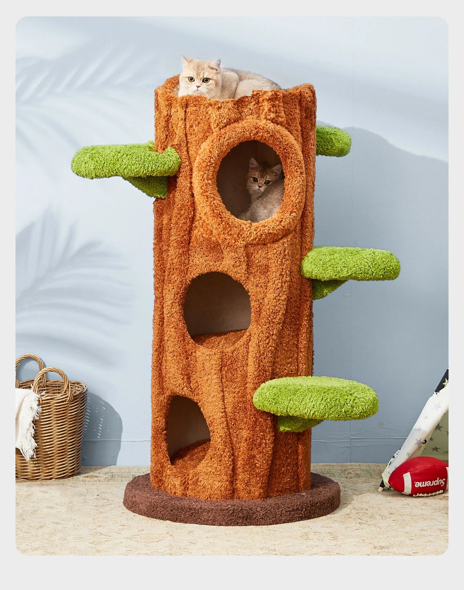 Nordic Forest Cat Tower Playground (Wood Look, Condo Hideouts + Scratching Posts)