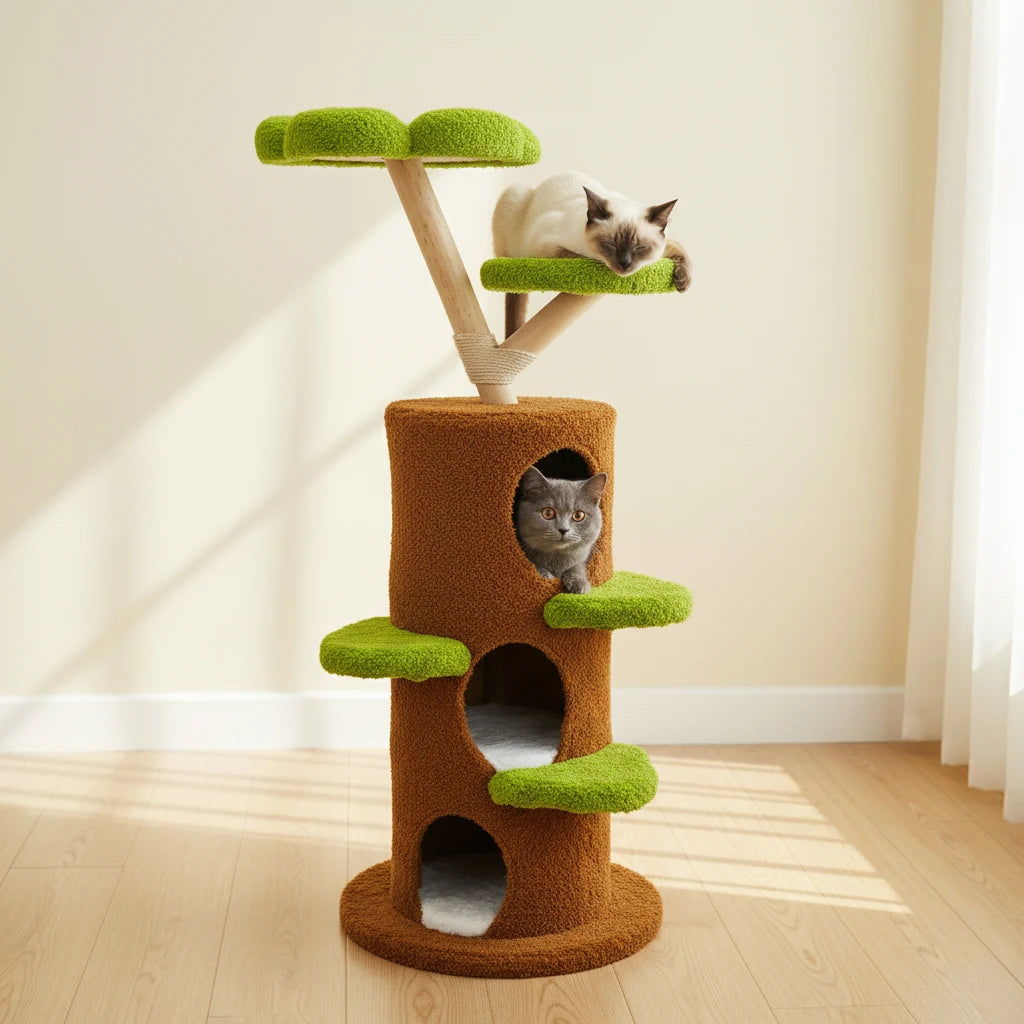 BINGOPAW 58” Tall Cat Activity Tree (Flower Platforms + Plush Condo + Sisal Scratcher)