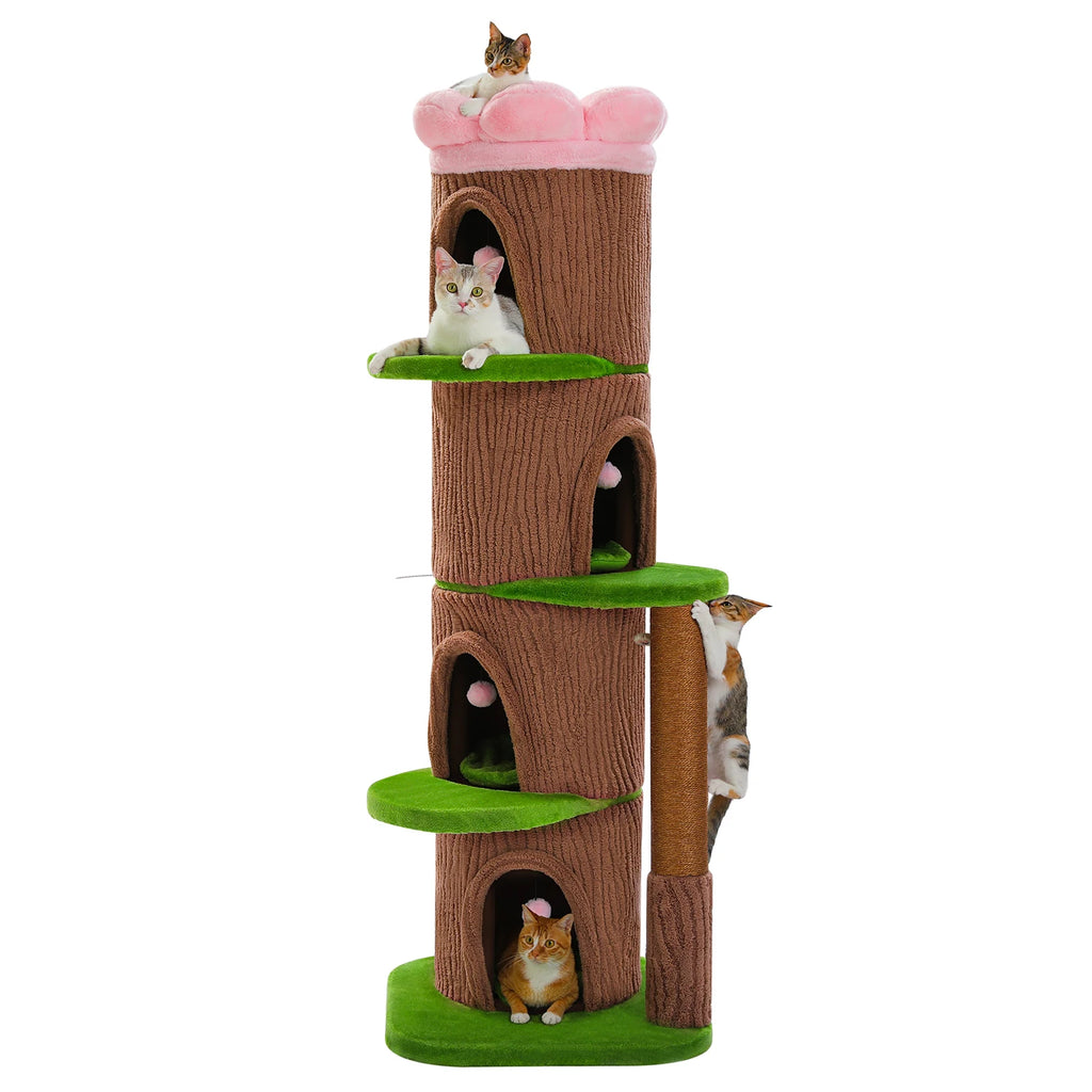 Forest Cat Tree Tower (4 Condos + Flower Top Bed + Thick Scratcher)