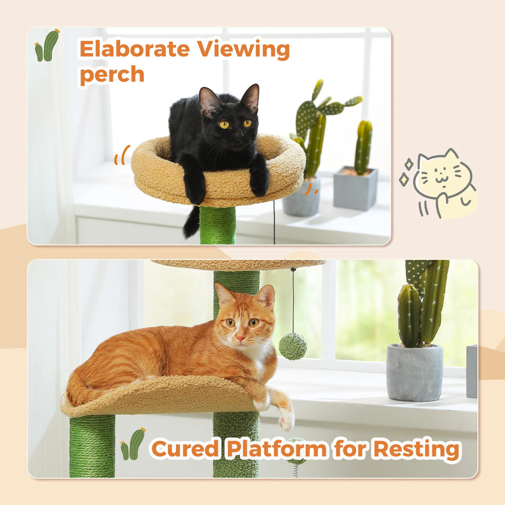 Flower Cat Tree Tower (84cm) – Condo, Sisal Scratching Posts, Plush Perches & Hanging Balls