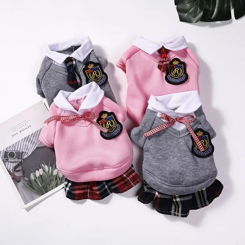 Couple Pet School Uniform Outfit (Shirt + Skirt) 🐾🎀