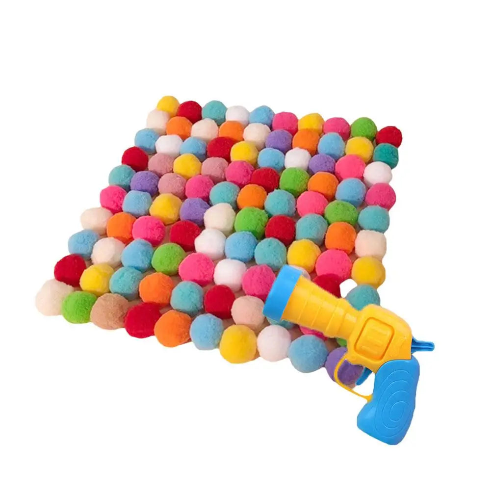 Indoor Hunting Game: Cat Ball Launcher + Pom-Poms