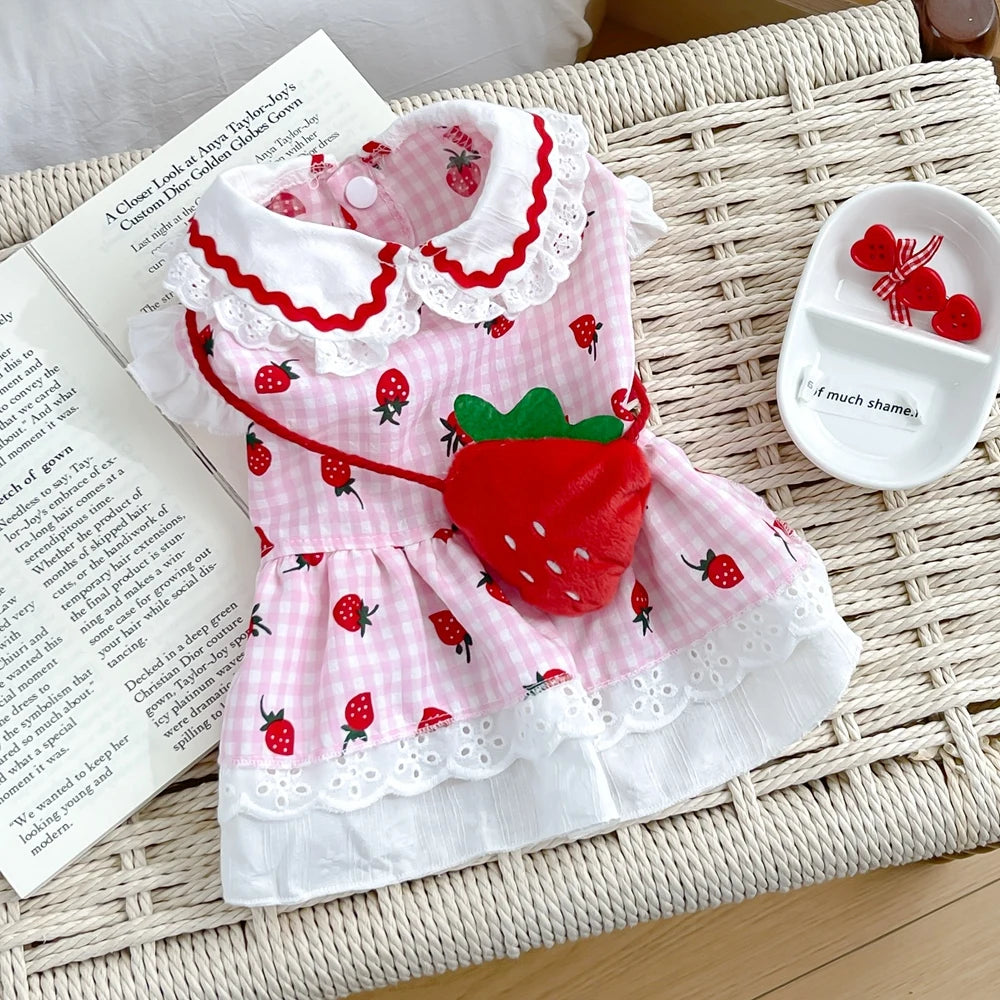 Strawberry Plaid Pet Dress (Dog & Cat) 🍓🎀