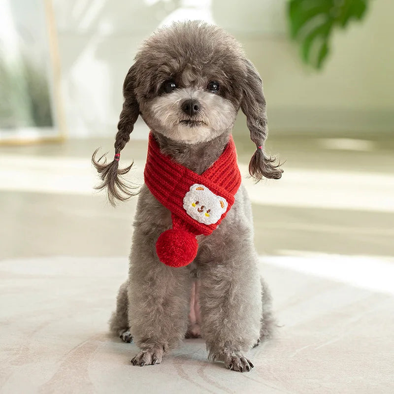 Cute Knit Pet Scarf Bandana with Pom-Pom ❄️🐾