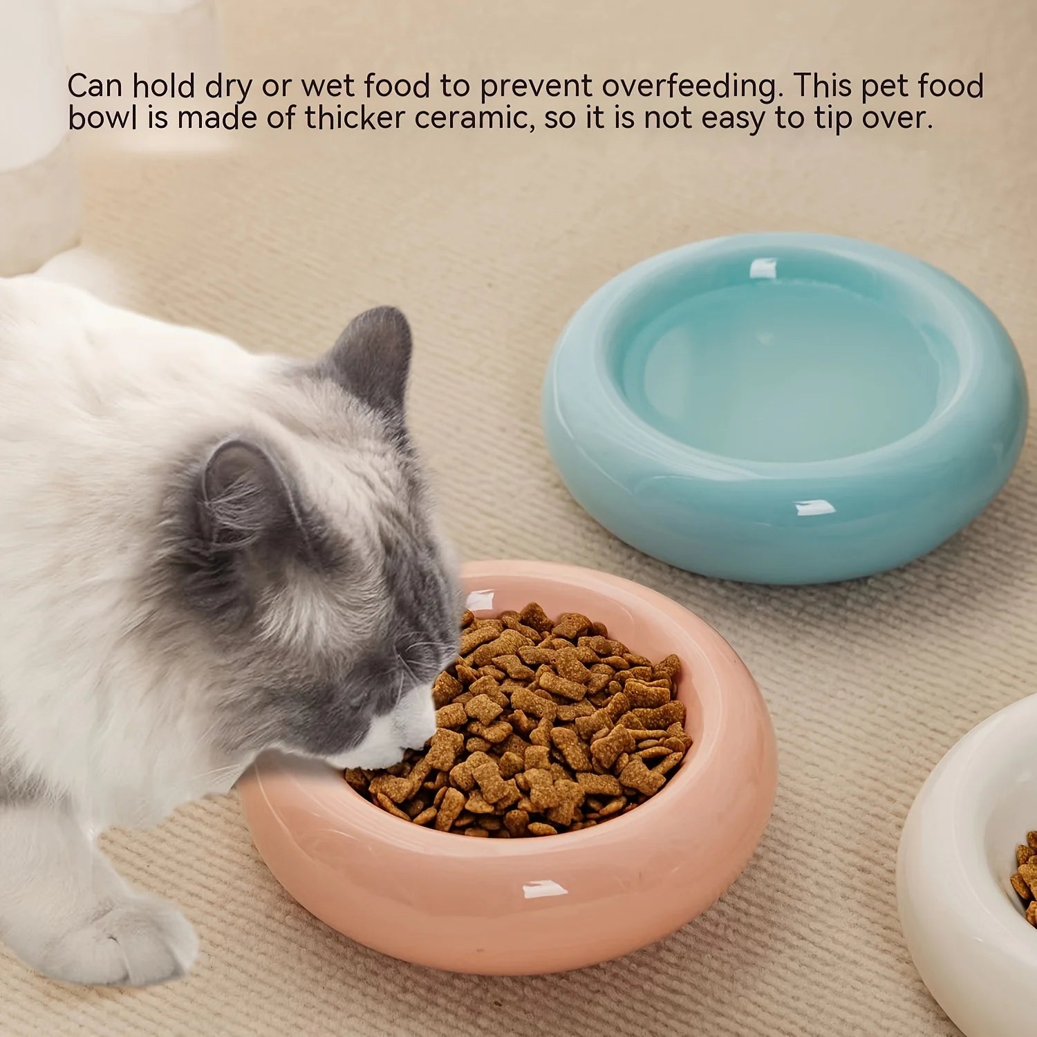 Donut-Shape Ceramic Cat Bowl