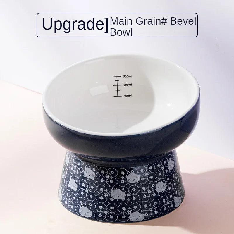 Japanese-Style Elevated Ceramic Double Cat Bowl