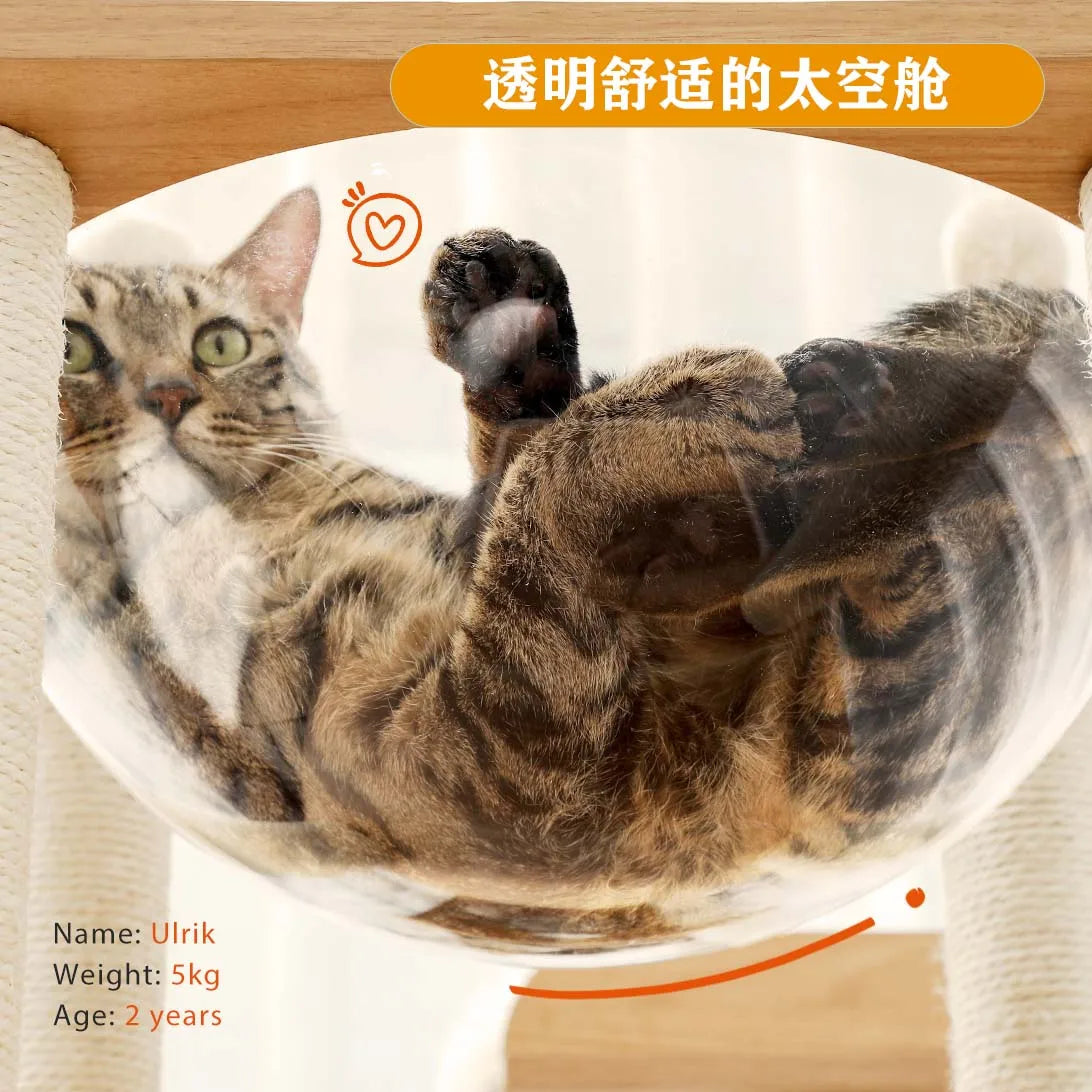 Modern Wood Cat Castle Tree (5+ Levels, Large Condos + Clear Bowl Perch)