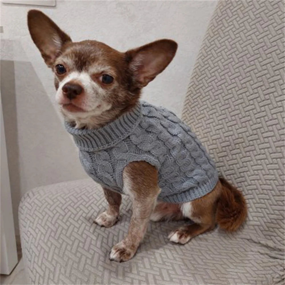 Warm Knit Dog Sweater for Small Dogs – Solid Color Pullover (XS–XXL)