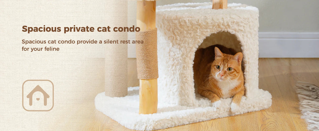 Modern White Cat Tree Tower (Flower Bed + Hammock + Condo) – 123cm
