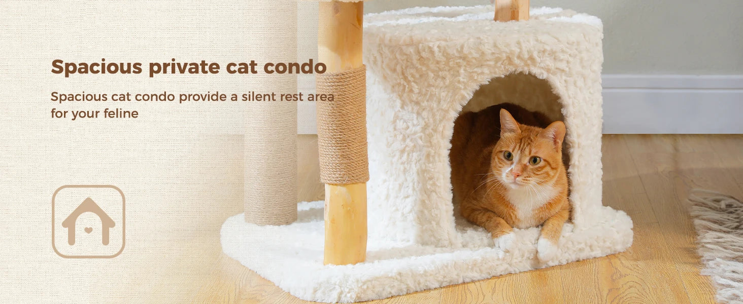 Modern White Cat Tree Tower (Flower Bed + Hammock + Condo) – 123cm