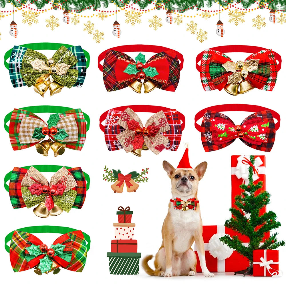 Holiday Plaid Bow Collars with Jingle Bell (5PCS)