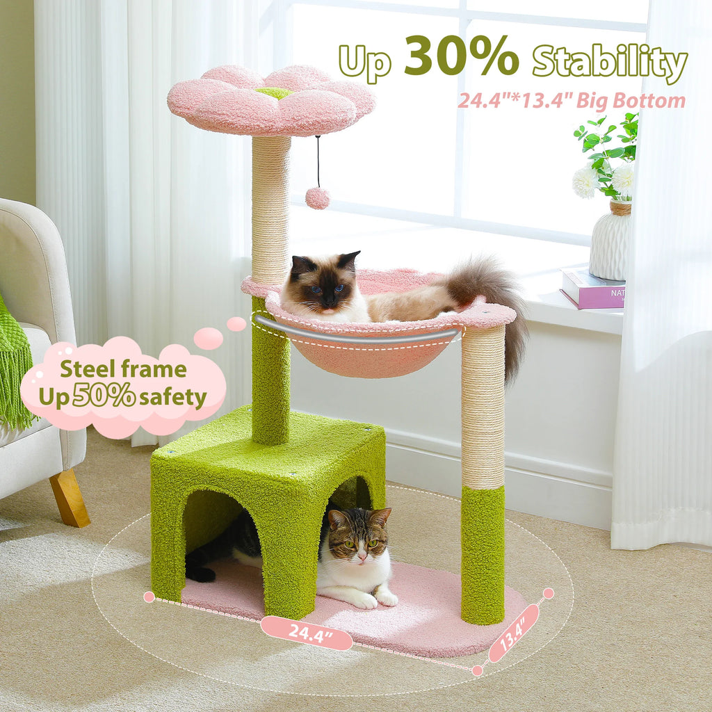Flower Cat Tree with Hammock, Sisal Scratching Posts & Cozy Condo for Indoor Cats