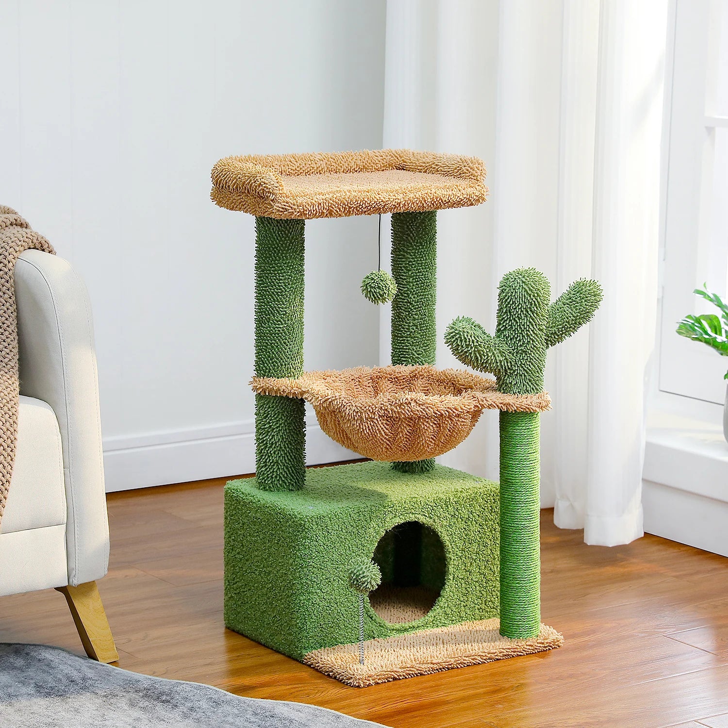 Compact 4-in-1 Climbing & Rest Tower for Indoor Cats