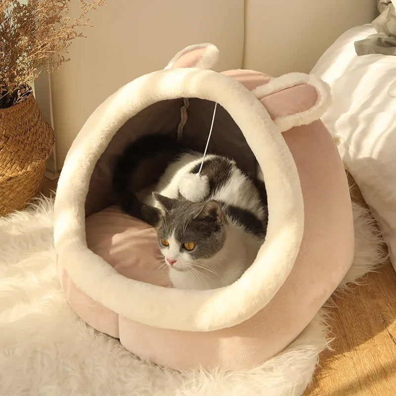 Snuggle Tunnel Pet Cave – Plush Cozy Bed for Cats & Small Dogs