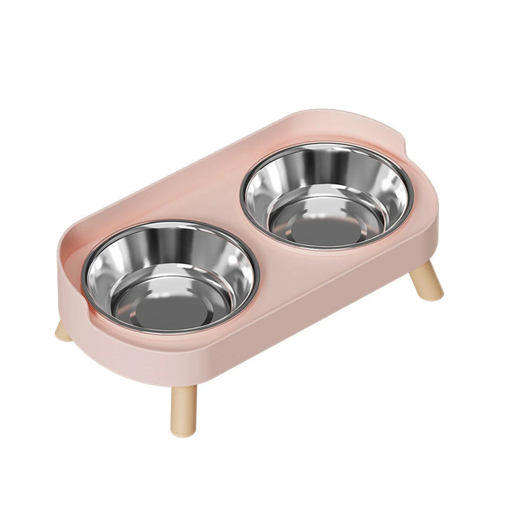 Colorful Elevated Double Pet Bowl with Stainless Steel Inserts