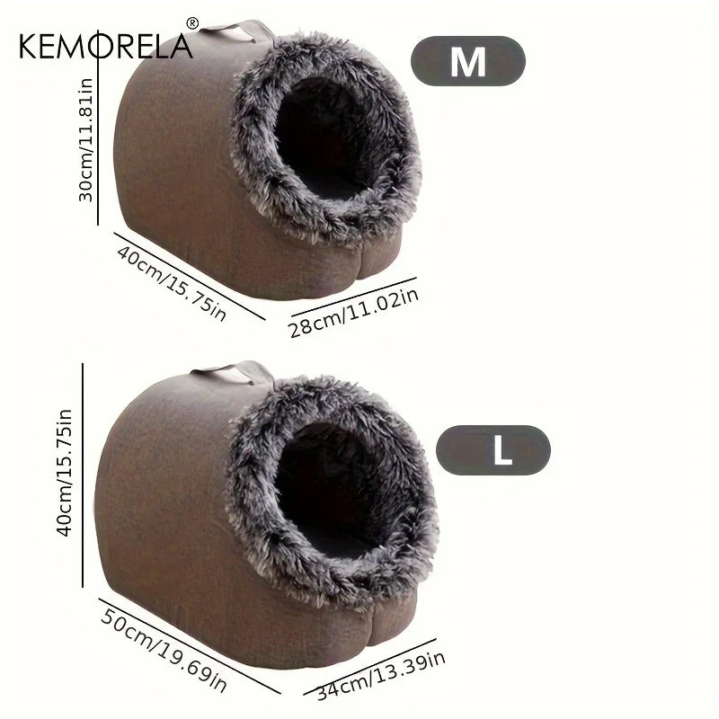 KEMORELA Winter Cat Bed – Self-Warming Cozy Cave House for Indoor Cats & Small Pets, Soft Plush Kennel Hut with Non-Slip Base