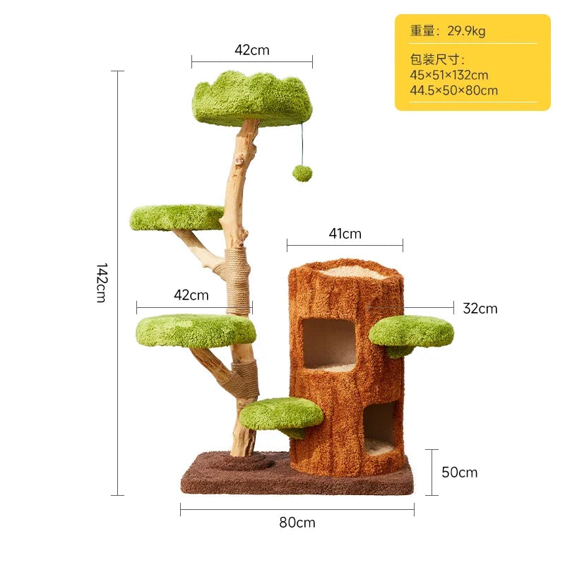 Nordic Forest Cat Tower Playground (Wood Look, Condo Hideouts + Scratching Posts)