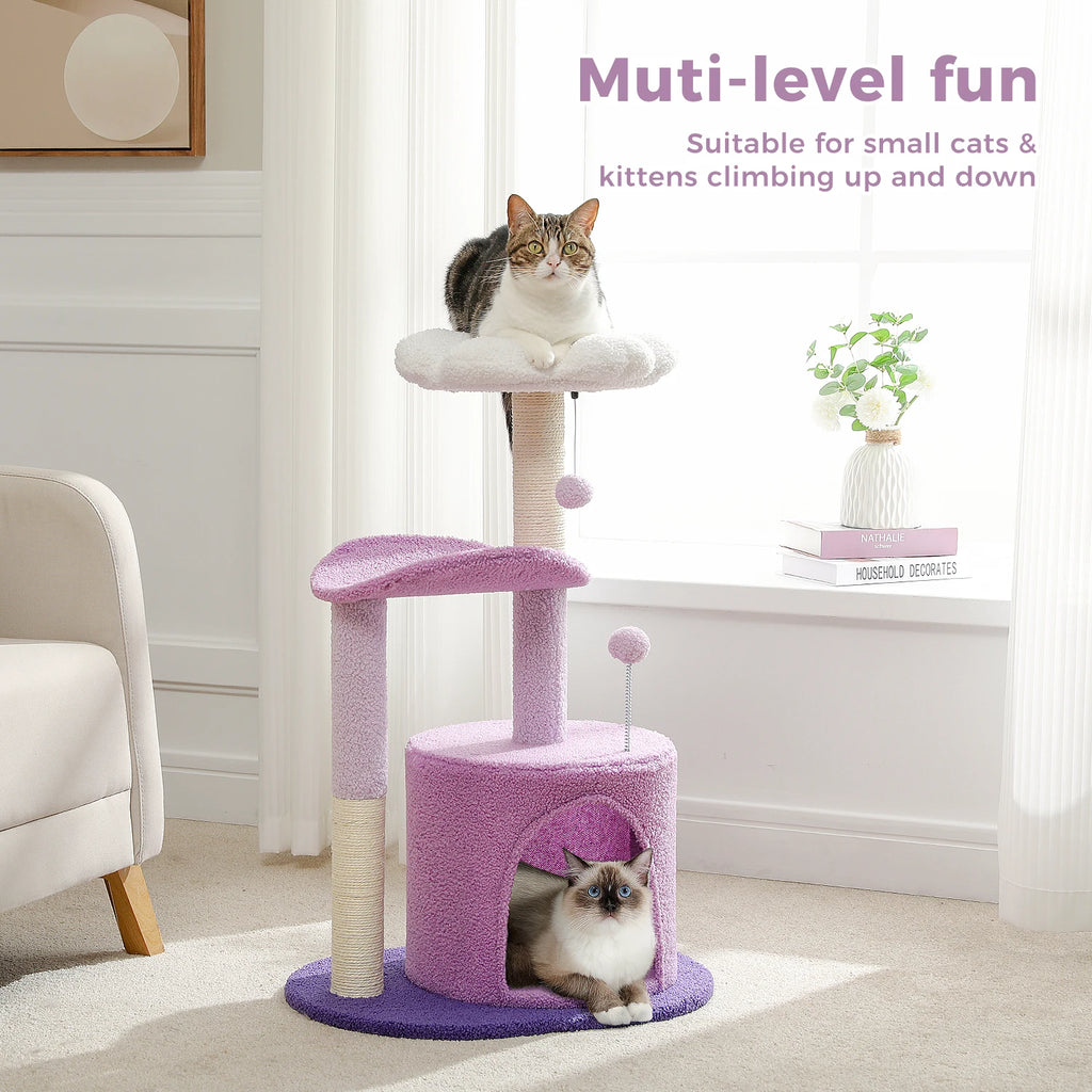 Flower Cat Tree Tower (84cm) – Condo, Sisal Scratching Posts, Plush Perches & Hanging Balls