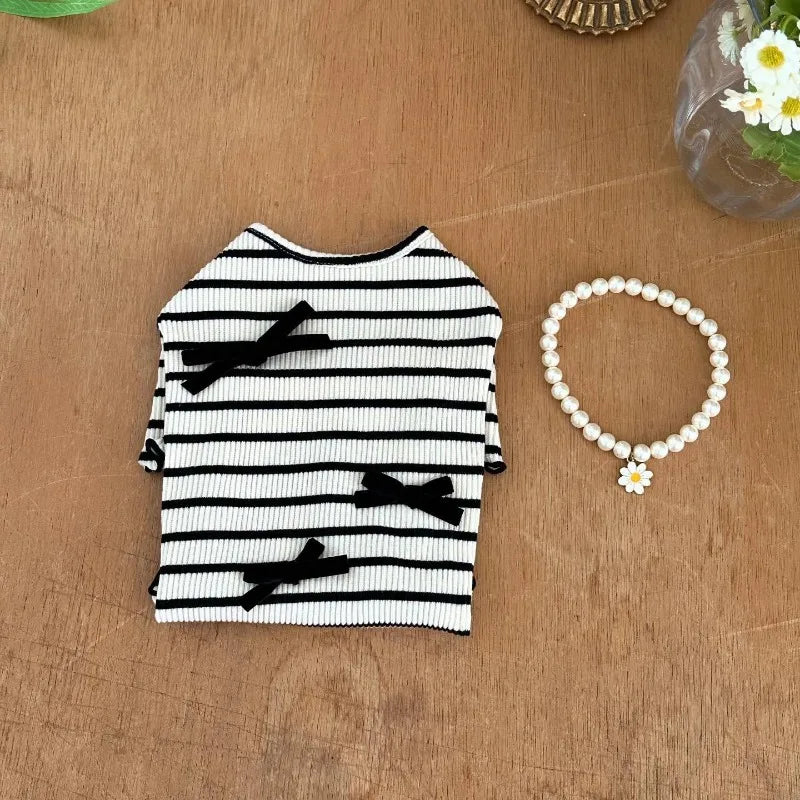Stripe Bow Princess Pet Dress (Black & White Summer Outfit for Small Dogs) 🎀🖤🤍