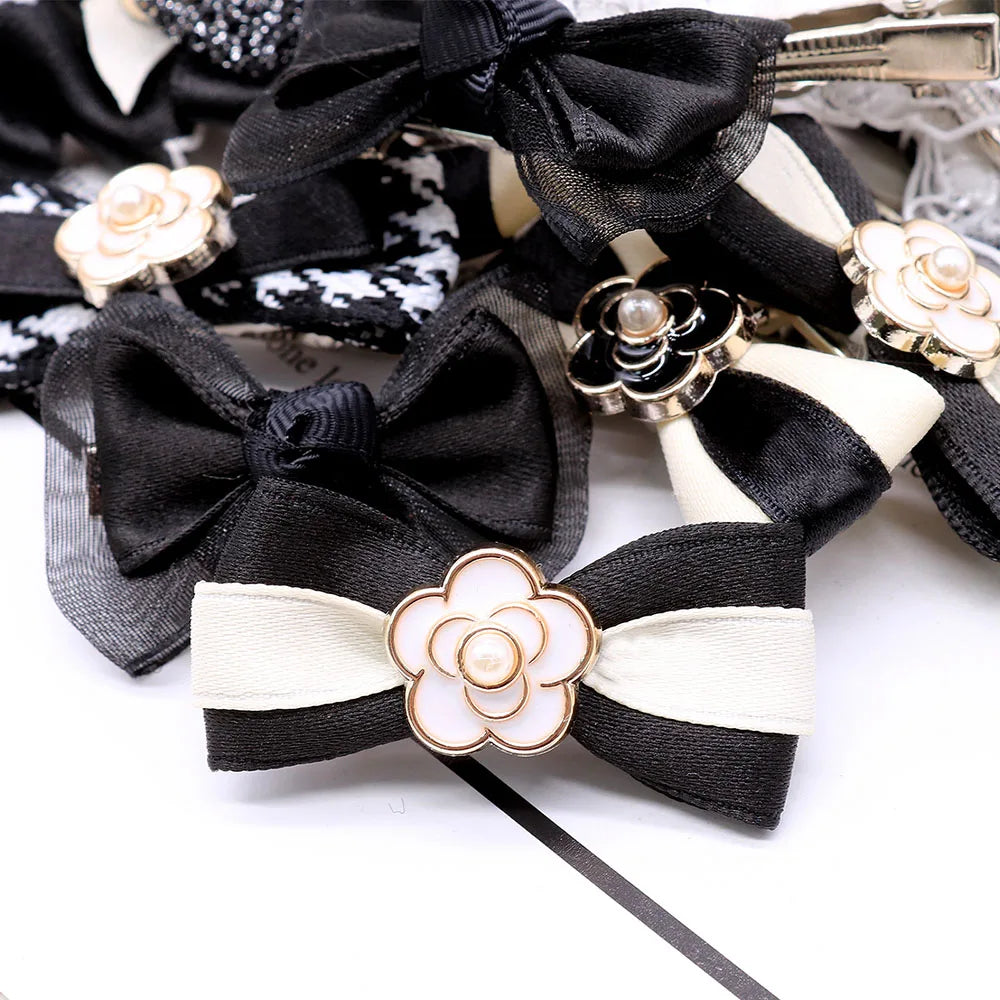 Black & White Pearl Bow Hair Clips (10PCS Set)