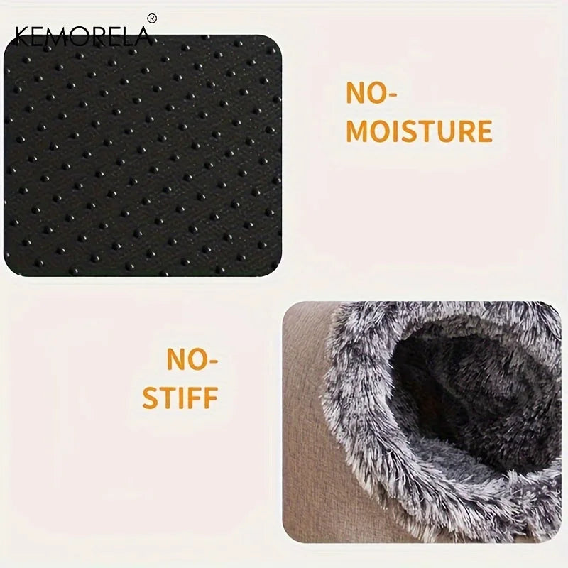 KEMORELA Winter Cat Bed – Self-Warming Cozy Cave House for Indoor Cats & Small Pets, Soft Plush Kennel Hut with Non-Slip Base