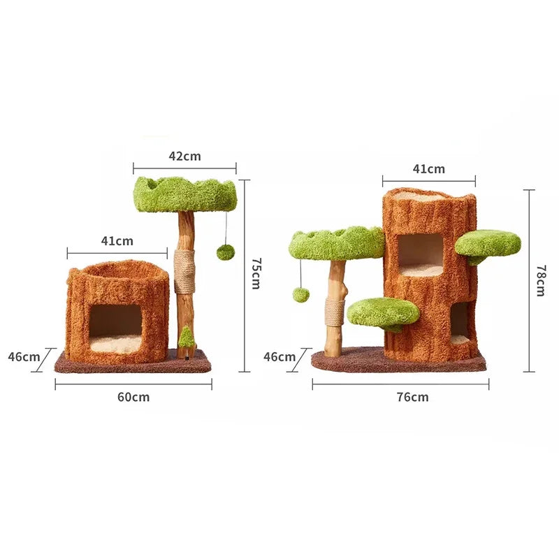 Nordic Forest Cat Tower Playground (Wood Look, Condo Hideouts + Scratching Posts)