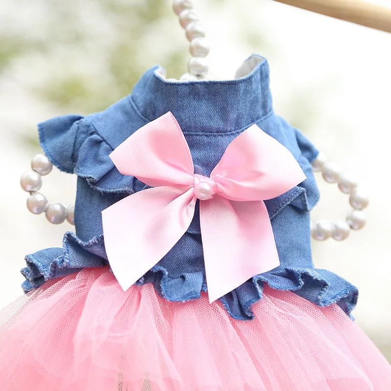 Denim & Tulle Bow Pet Dress (Spring/Summer) 🎀👗