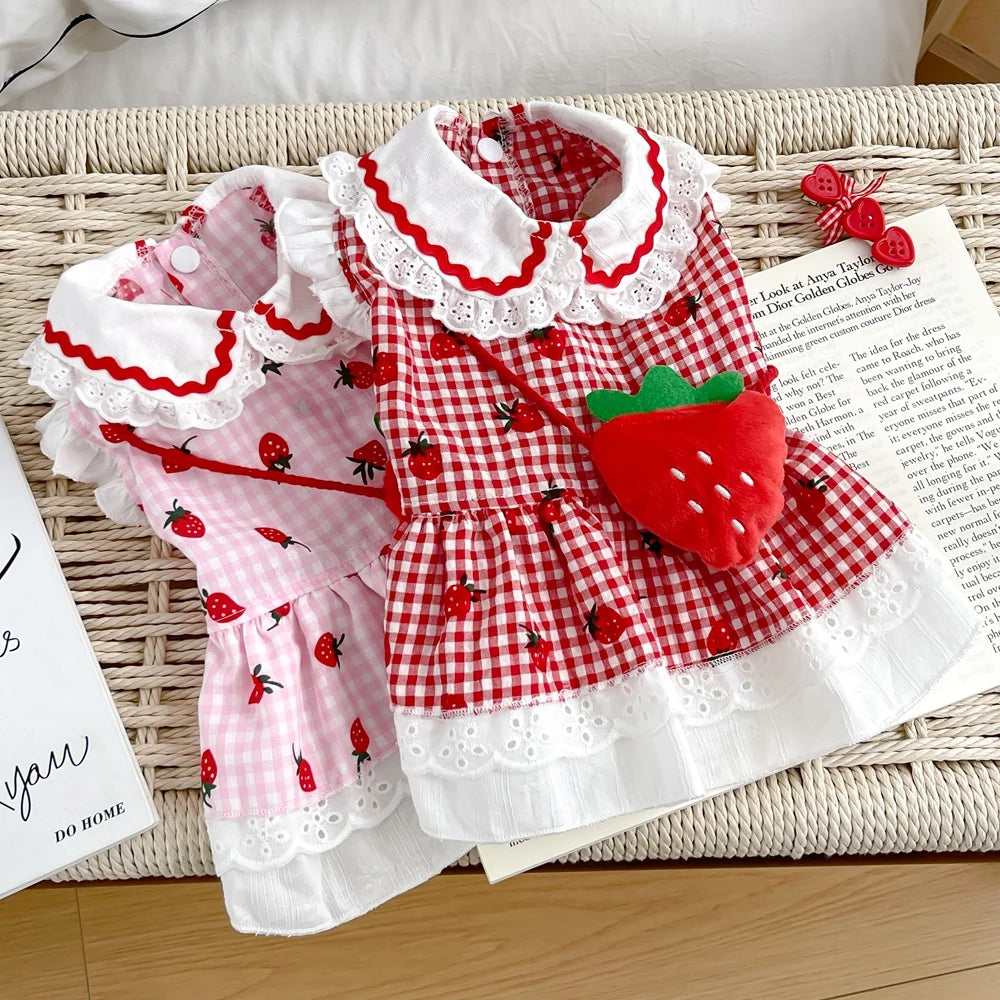 Strawberry Plaid Pet Dress (Dog & Cat) 🍓🎀