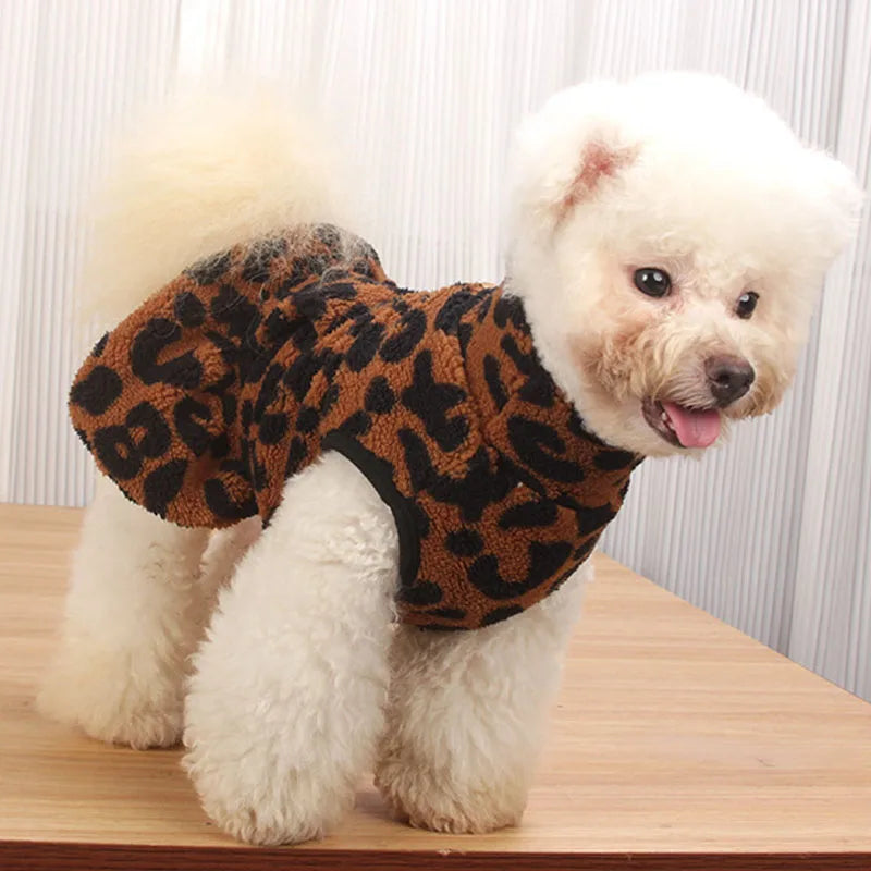 Leopard Winter Fleece Dog Dress Pullover (XS–XL)