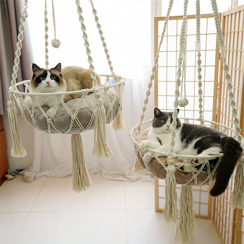 Handwoven Cotton Cat Hammock – Cozy Hanging Nest for Indoor Cats