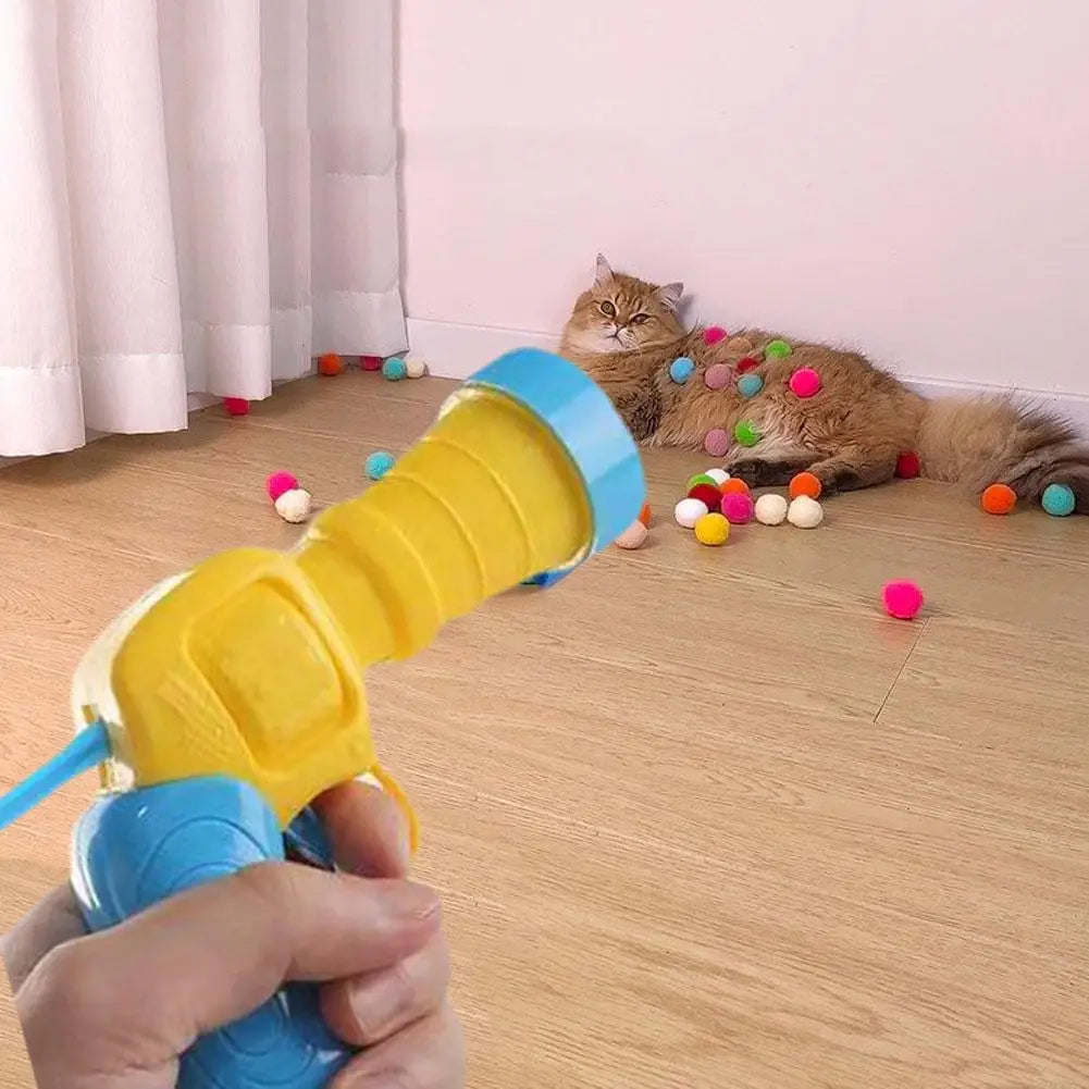 Indoor Hunting Game: Cat Ball Launcher + Pom-Poms