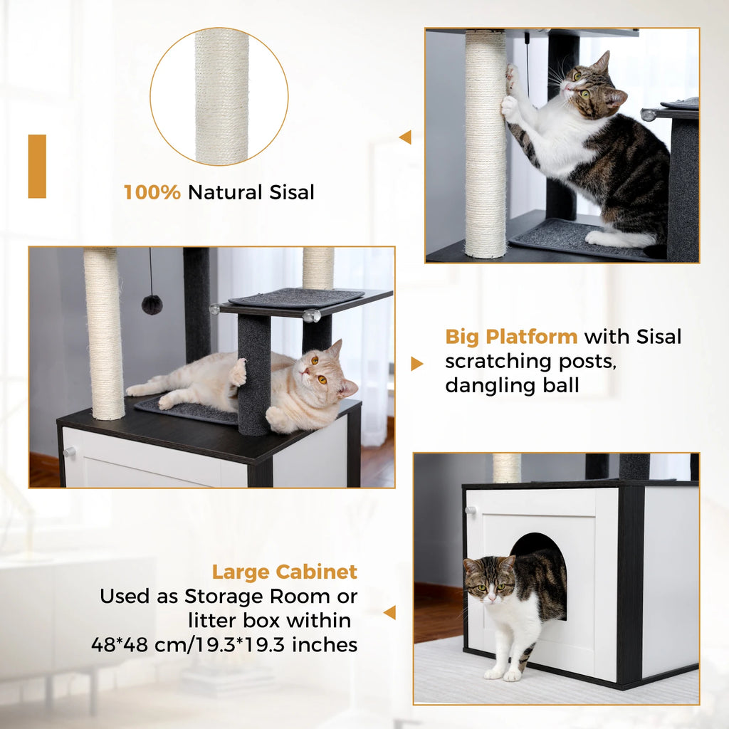 Multi-Level Wooden Cat Tree Tower with Condo, Hammock & Scratching Posts