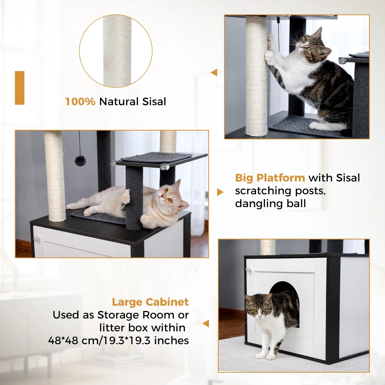 Multi-Level Wooden Cat Tree Tower with Condo, Hammock & Scratching Posts