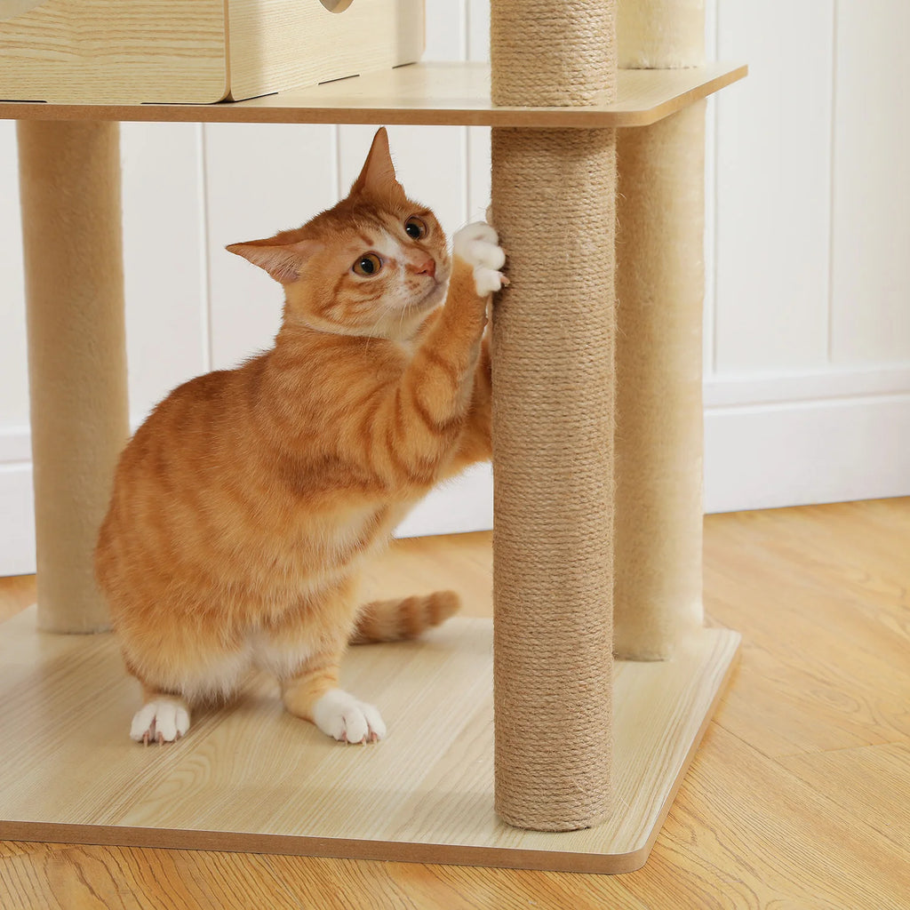 Multi-Level Wooden Cat Tree Tower with Condo, Hammock & Scratching Posts