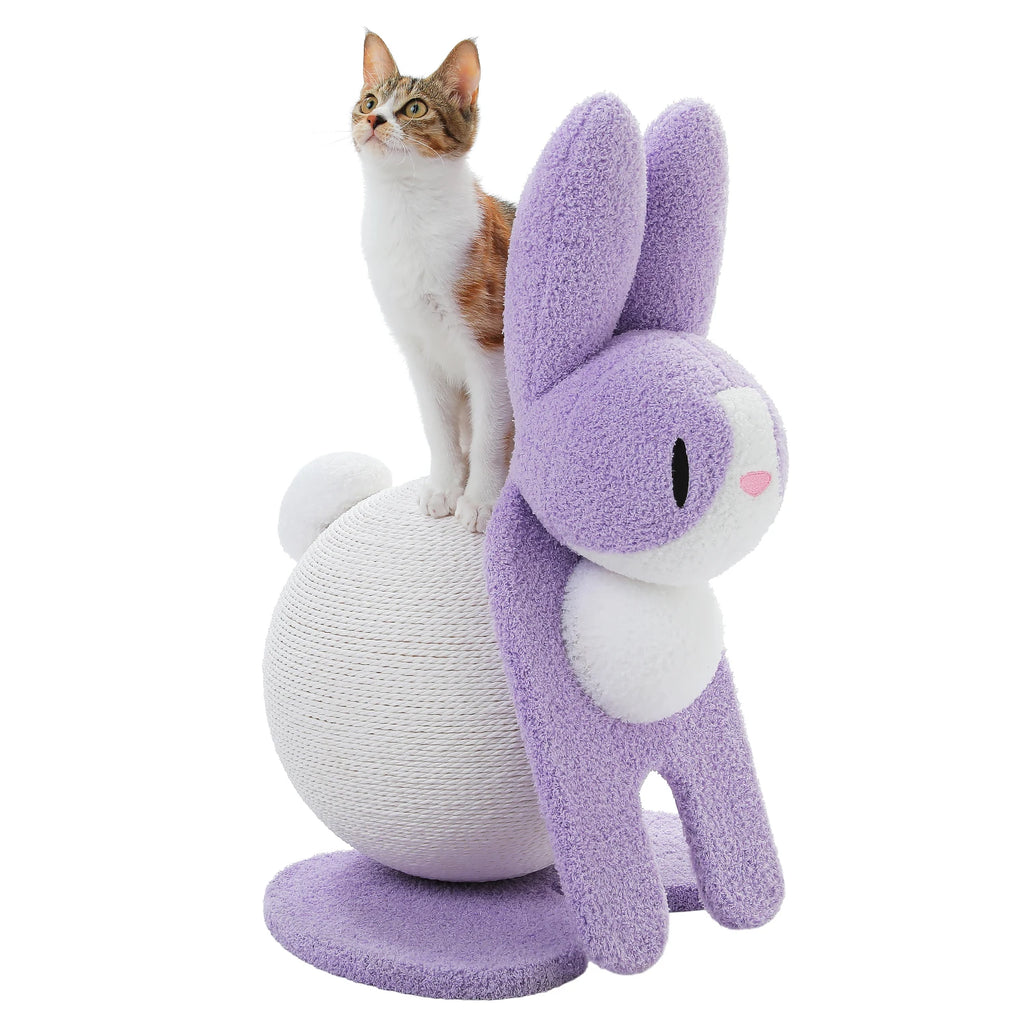 Bunny Cat Scratching Post – Paper Rope Scratch Ball with Wooden Base (61cm)