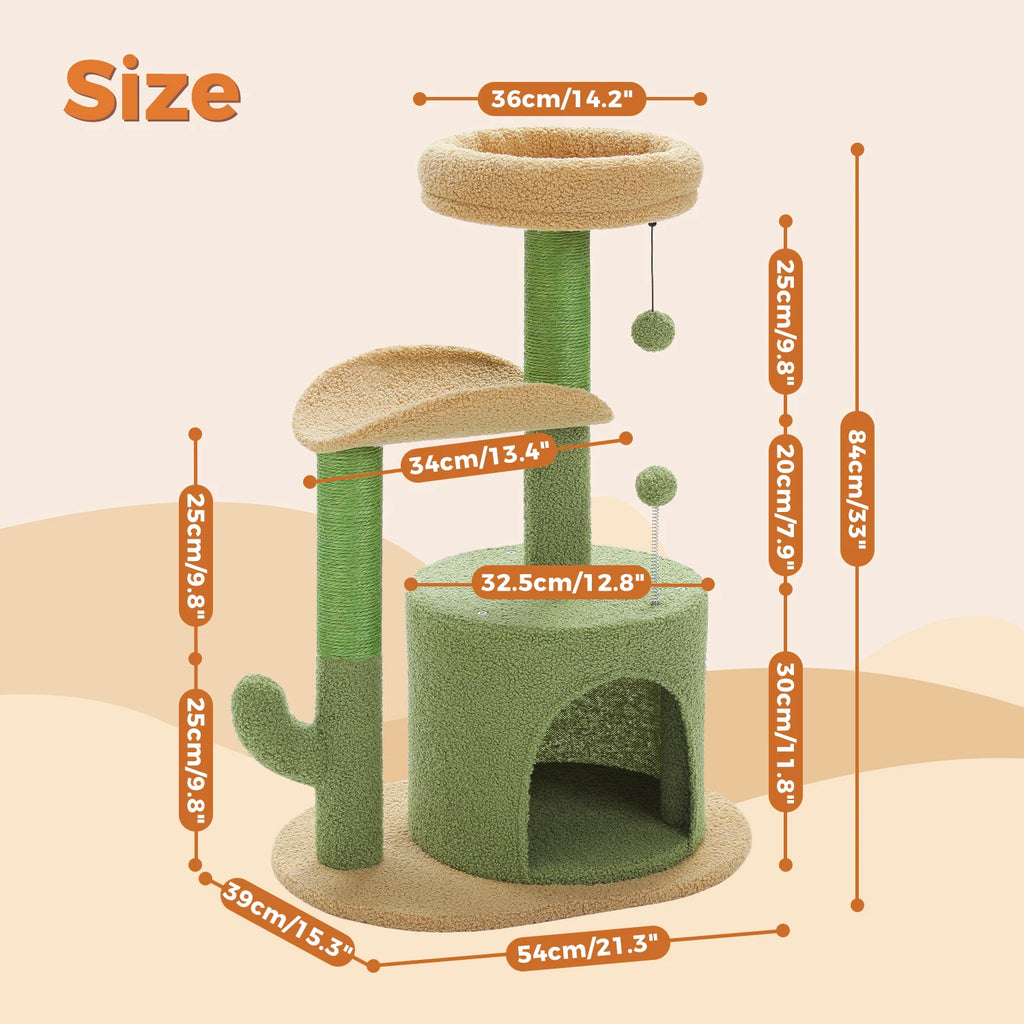 Flower Cat Tree Tower (84cm) – Condo, Sisal Scratching Posts, Plush Perches & Hanging Balls