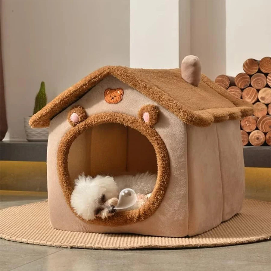 Cozy Haven Pet Cave House – Soft Plush Retreat for Cats & Small Dogs