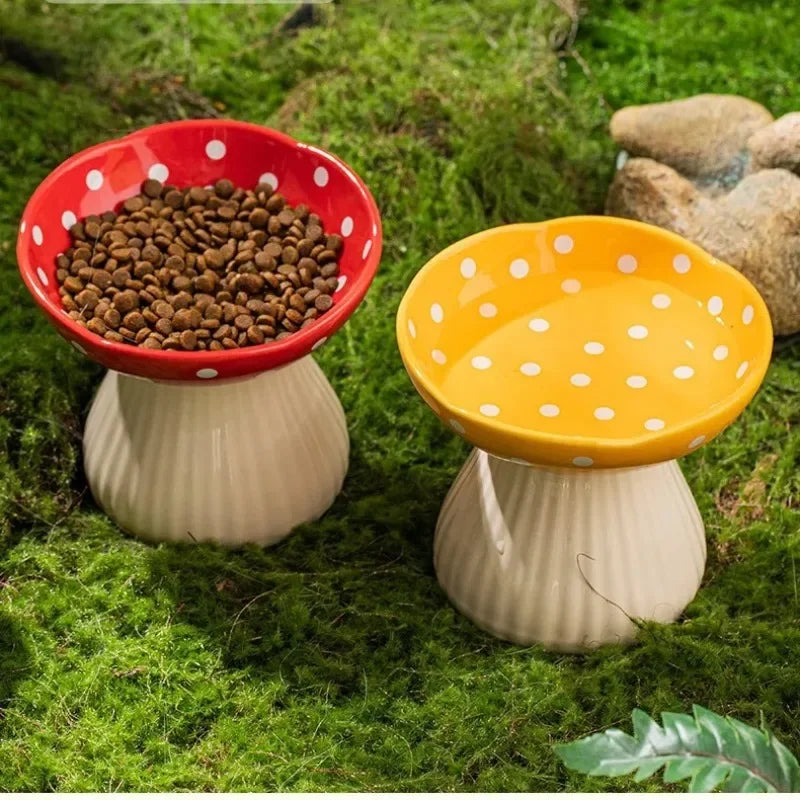 Mushroom-Shaped Elevated Cat Bowl