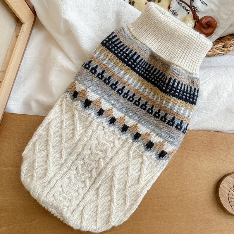Vintage Knit Dog Sweater (Cozy Black & Beige Winter Pullover) 🐾🧶
