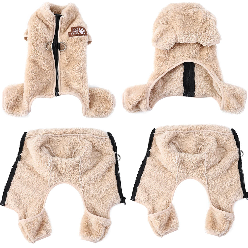 Winter Warm Fleece Dog & Cat Jumpsuit (Zipper + D-Ring)