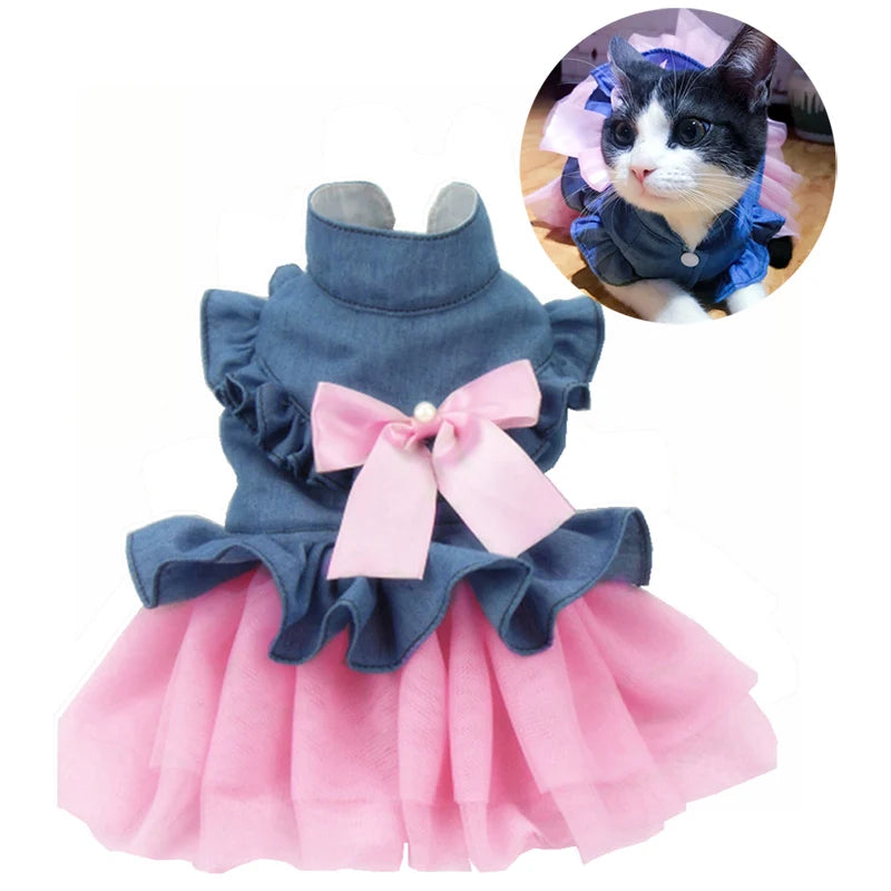 Denim & Tulle Bow Pet Dress (Spring/Summer) 🎀👗