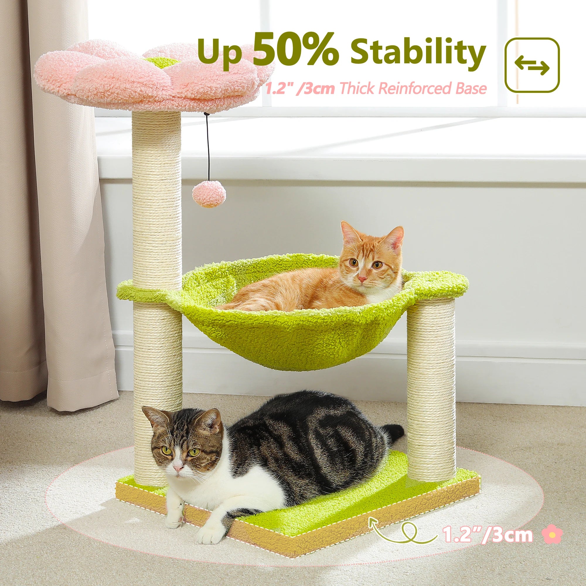 Flower Cat Tree with Sisal Scratching Posts & Large Hammock – Compact Indoor Cat Tower with Soft Top Perch for Kittens