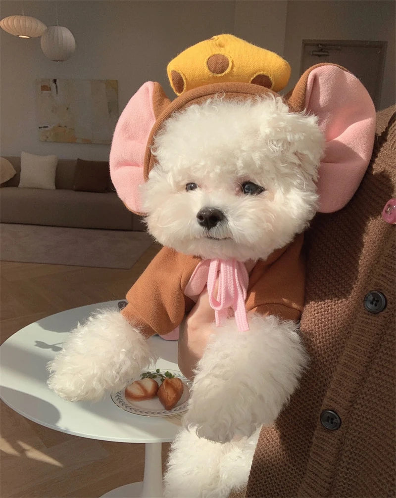 Cozy Mouse Hoodie Jumpsuit for Dogs & Cats (Warm Fleece Winter Costume for Small Pets) 🐭💛