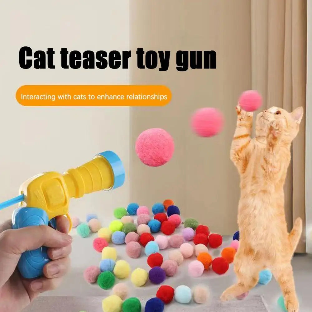 Indoor Hunting Game: Cat Ball Launcher + Pom-Poms
